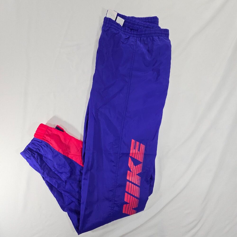 VTG 90s NIKE Size Large Gray Tag NIKE Spellout Colorblock Track Pants Nylon BA